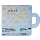 Soft fabric photo book and album with hidden picture pockets behind colorful flap